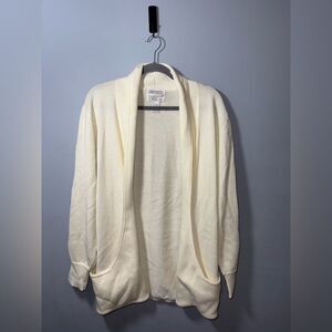 Side Effects Vintage Cream Open front draped pocketed front cardigan L EUC